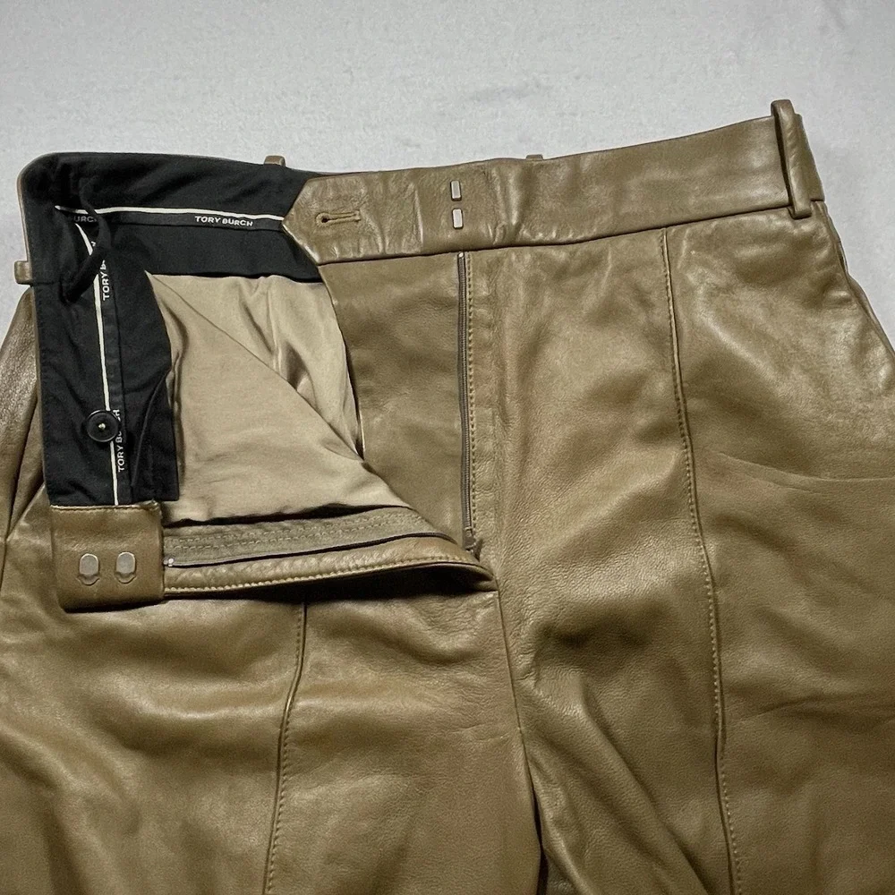 Tory Burch Brown 100% Lamb Leather Pleated Pants Women's Size 6 Tapered